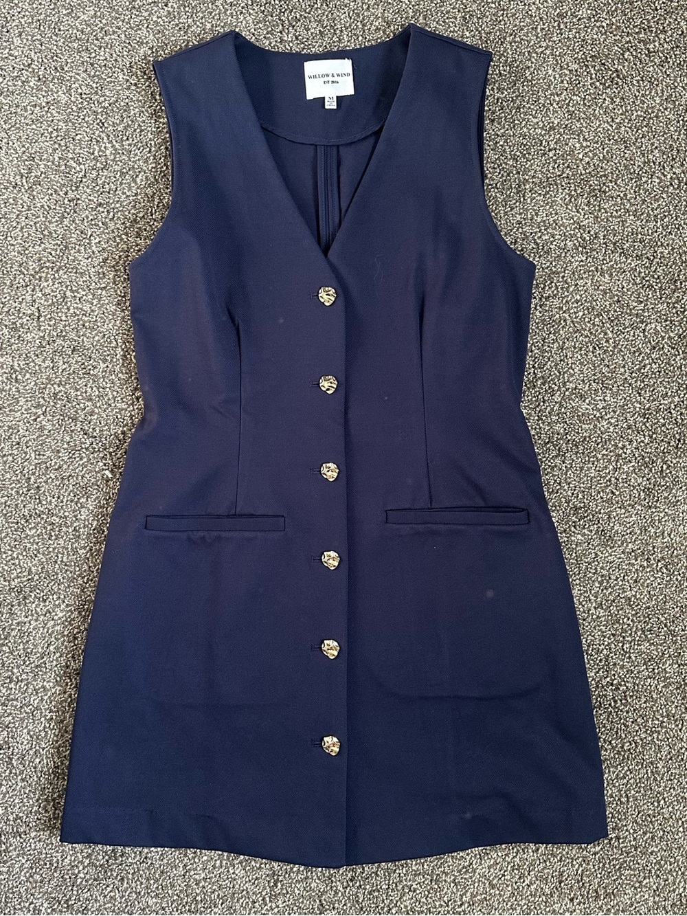 Sleeveless Navy Button-Front Dress